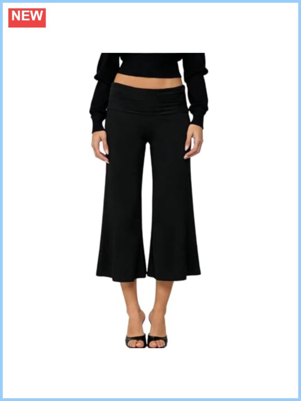 Wide Leg Capri Yoga Pants Fold Over Low Rise Cropped Polyester